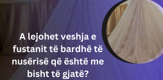 A lejohet veshja e fustanit të bardhë të nusërisë që është me bisht të gjatë?