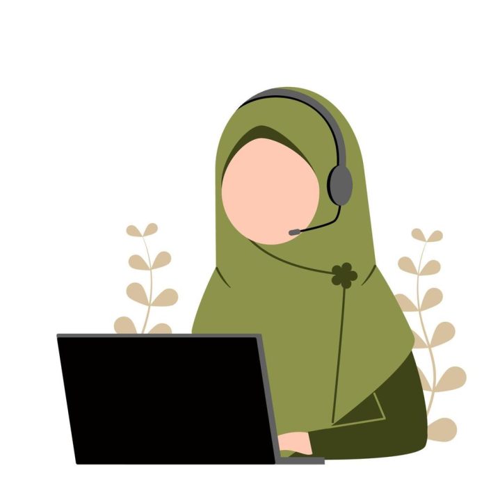 illustration-of-muslim-woman-working-online-vector